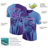 Custom Light Blue Purple-White Hawaii Tropical Coastal Palm Trees Performance T-Shirt