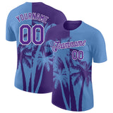 Custom Light Blue Purple-White Hawaii Tropical Coastal Palm Trees Performance T-Shirt