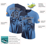 Custom Light Blue Navy-White Hawaii Tropical Coastal Palm Trees Performance T-Shirt