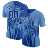 Custom Light Blue Royal-White Hawaii Tropical Coastal Palm Trees Performance T-Shirt