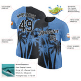 Custom Light Blue Black-White Hawaii Tropical Coastal Palm Trees Performance T-Shirt