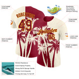 Custom Cream Crimson-Yellow Hawaii Tropical Coastal Palm Trees Performance T-Shirt