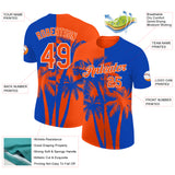 Custom Thunder Blue Orange-White Hawaii Tropical Coastal Palm Trees Performance T-Shirt