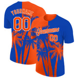 Custom Thunder Blue Orange-White Hawaii Tropical Coastal Palm Trees Performance T-Shirt