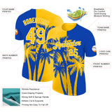 Custom Thunder Blue Yellow-White Hawaii Tropical Coastal Palm Trees Performance T-Shirt