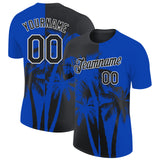 Custom Thunder Blue Black-White Hawaii Tropical Coastal Palm Trees Performance T-Shirt