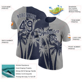 Custom Gray Navy-White Hawaii Tropical Coastal Palm Trees Performance T-Shirt