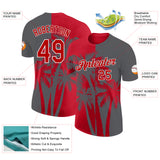 Custom Steel Gray Red-White Hawaii Tropical Coastal Palm Trees Performance T-Shirt
