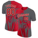 Custom Steel Gray Red-White Hawaii Tropical Coastal Palm Trees Performance T-Shirt