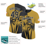 Custom Old Gold Black-White Hawaii Tropical Coastal Palm Trees Performance T-Shirt