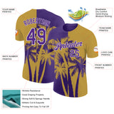 Custom Old Gold Purple-White Hawaii Tropical Coastal Palm Trees Performance T-Shirt