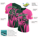 Custom Pink Green-White Hawaii Tropical Coastal Palm Trees Performance T-Shirt