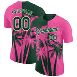Custom Pink Green-White Hawaii Tropical Coastal Palm Trees Performance T-Shirt