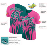 Custom Pink Teal-White Hawaii Tropical Coastal Palm Trees Performance T-Shirt