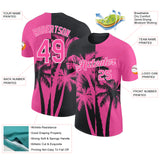 Custom Pink Black-White Hawaii Tropical Coastal Palm Trees Performance T-Shirt