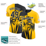 Custom Yellow Black-White Hawaii Tropical Coastal Palm Trees Performance T-Shirt