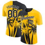 Custom Yellow Black-White Hawaii Tropical Coastal Palm Trees Performance T-Shirt