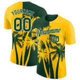 Custom Yellow Green-White Hawaii Tropical Coastal Palm Trees Performance T-Shirt