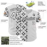 Custom White-Black Geometric Diamond Grid Rhombus Authentic Baseball Jersey