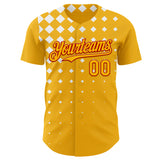 Custom Gold White-Red Geometric Diamond Grid Rhombus Authentic Baseball Jersey