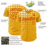 Custom Gold White-Red Geometric Diamond Grid Rhombus Authentic Baseball Jersey