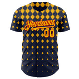 Custom Navy Gold-Red Geometric Diamond Grid Rhombus Authentic Baseball Jersey