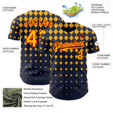 Custom Navy Gold-Red Geometric Diamond Grid Rhombus Authentic Baseball Jersey