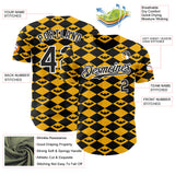 Custom Gold Black-White Geometric Diamond Grid Rhombus Bat Authentic Baseball Jersey