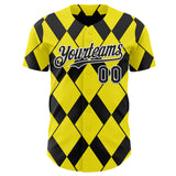Custom Light Yellow Black-White Geometric Diamond Grid Rhombus Authentic Baseball Jersey