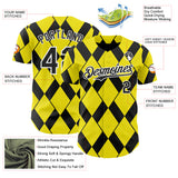 Custom Light Yellow Black-White Geometric Diamond Grid Rhombus Authentic Baseball Jersey