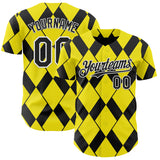 Custom Light Yellow Black-White Geometric Diamond Grid Rhombus Authentic Baseball Jersey