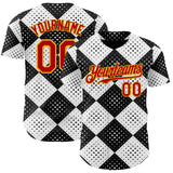 Custom Black Red White-Gold Geometric Diamond Grid Rhombus Polka Dots Authentic Baseball Jersey