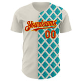 Custom Cream Red Blue-Gold Geometric Diamond Grid Rhombus Authentic Baseball Jersey