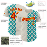 Custom Cream Red Blue-Gold Geometric Diamond Grid Rhombus Authentic Baseball Jersey