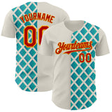 Custom Cream Red Blue-Gold Geometric Diamond Grid Rhombus Authentic Baseball Jersey
