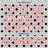 Custom White Black-Red Geometric Diamond Grid Rhombus Authentic Baseball Jersey