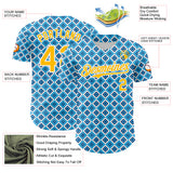 Custom Blue Gold-White Geometric Diamond Grid Rhombus Authentic Baseball Jersey