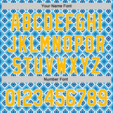Custom Blue Gold-White Geometric Diamond Grid Rhombus Authentic Baseball Jersey