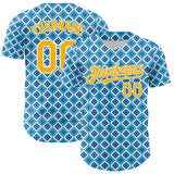 Custom Blue Gold-White Geometric Diamond Grid Rhombus Authentic Baseball Jersey