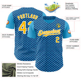 Custom Blue Gold-White Geometric Diamond Grid Rhombus Authentic Baseball Jersey