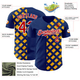 Custom US Navy Blue Red Gold-White Geometric Diamond Grid Rhombus Authentic Baseball Jersey