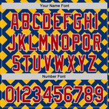 Custom US Navy Blue Red Gold-White Geometric Diamond Grid Rhombus Authentic Baseball Jersey