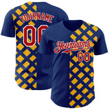 Custom US Navy Blue Red Gold-White Geometric Diamond Grid Rhombus Authentic Baseball Jersey