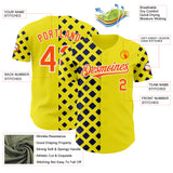 Custom Light Yellow Orange Navy-White Geometric Diamond Grid Rhombus Authentic Baseball Jersey