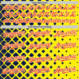 Custom Light Yellow Orange Navy-White Geometric Diamond Grid Rhombus Authentic Baseball Jersey