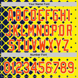 Custom Light Yellow Orange Navy-White Geometric Diamond Grid Rhombus Authentic Baseball Jersey