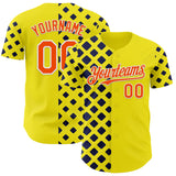 Custom Light Yellow Orange Navy-White Geometric Diamond Grid Rhombus Authentic Baseball Jersey