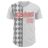 Custom White Black-Red Geometric Diamond Grid Rhombus Authentic Baseball Jersey