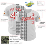 Custom White Black-Red Geometric Diamond Grid Rhombus Authentic Baseball Jersey