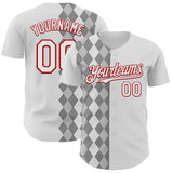 Custom White Black-Red Geometric Diamond Grid Rhombus Authentic Baseball Jersey